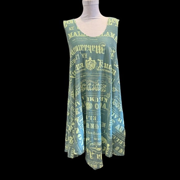Kaulua'e Womens XXL Green Hawaiian Headline Dress Pocket Stretch Sleeveless READ - Picture 1 of 15